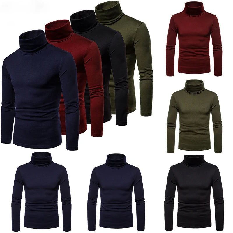 Fashion Men's Casual Slim Fit Basic Turtleneck Knitted Sweater High Collar Pullover Male Double Collar Autumn Winter Tops