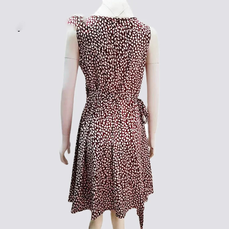 Summer Dress Women's New Casual Dot V Neck Sleeveless Bandage Beach Pop Floral Belt Women's Clothing Women
