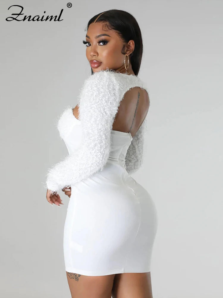 Znaiml Spring Fall Velvet Evening Party Dresses for Women Elegant Corset Short Robe with Shawl Nightclub Prom Bodycon Vestidos