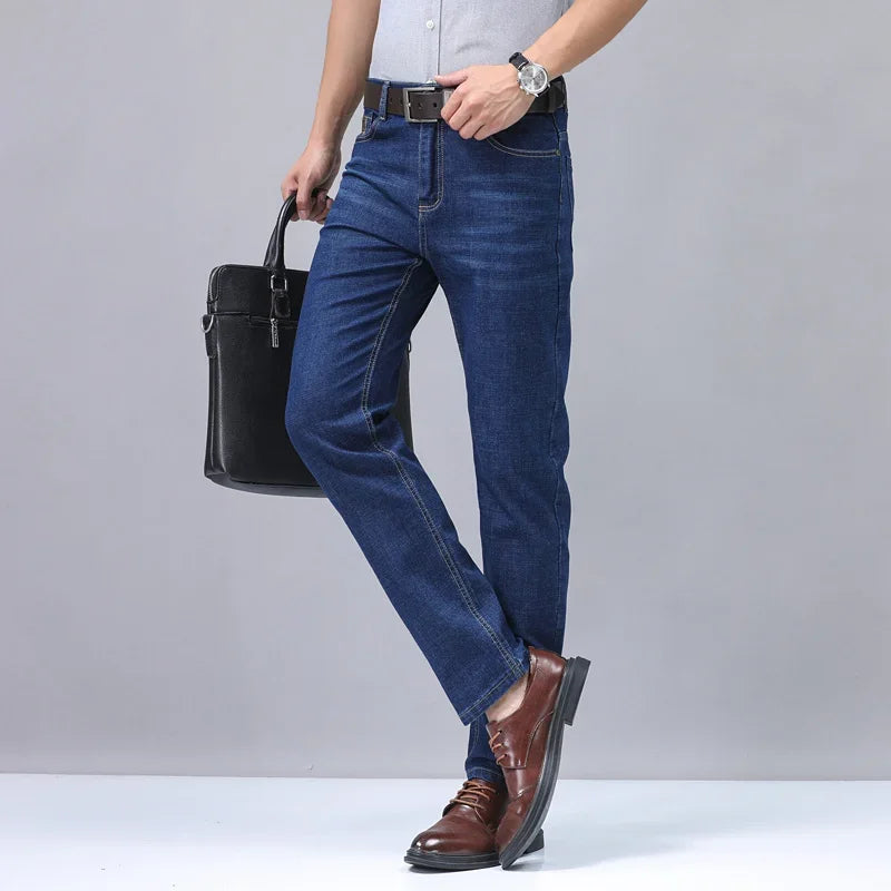 Casual Men Classic Business Jeans 2024 Summer Autumn Slim Stretch Denim Trousers Male High Quality Luxury Pants Brand Clothing