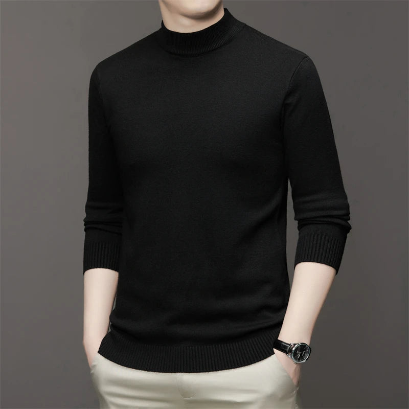 7 Colour Men's Half High Neck Long Sleeved Solid Color Sweater Soft, Warm and Comfortable Top with a Base