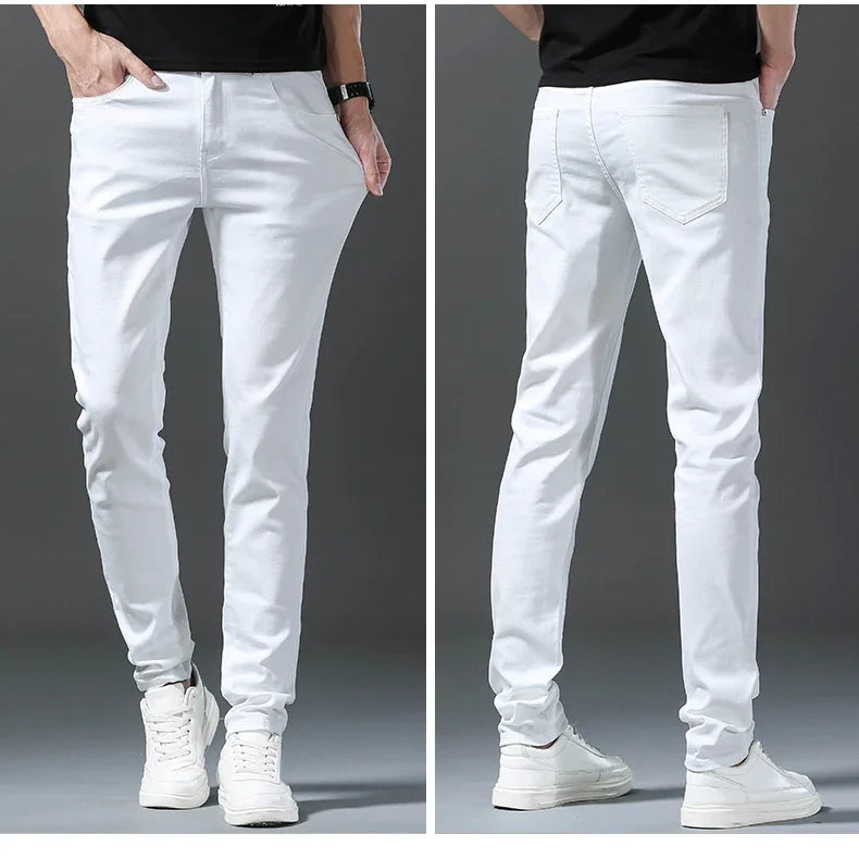 2024 New Spring Summer Men's Fashionable Solid Color Jeans Straight Stretch Stretch Slim Fit Classic Denim Trousers Male