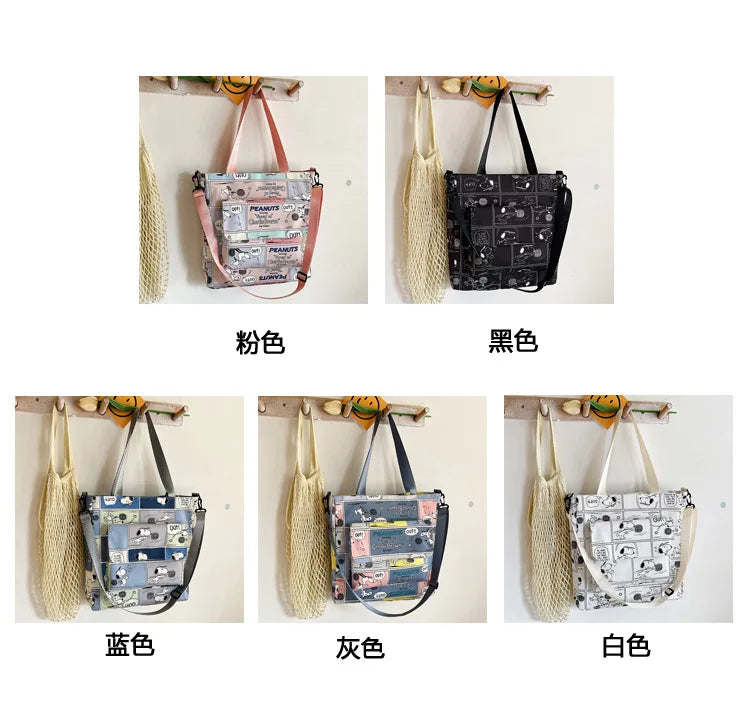 Snoopy Women Canvas Zipper Bag Preppy Style Student Tote Shoulder Messenger Bag Small Canvas Bag Satchel Travel Purse Handbag