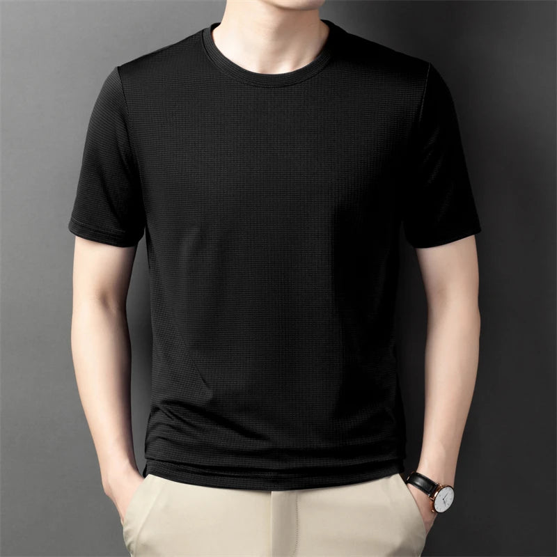 2024 Summer New Men's Solid Color Round Neck Short Sleeved T-shirt Fashion Casual Wrinkle Resistant Comfortable Top