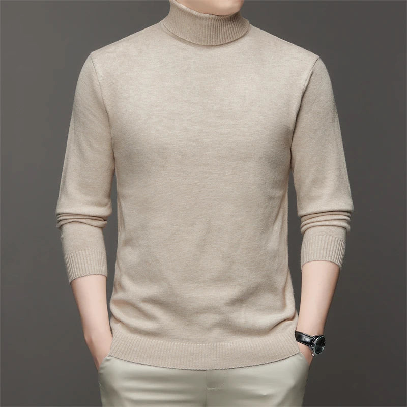 6 Colour Men's High Neck Long Sleeved Solid Color Sweater Soft Warm and Comfortable Top with a Base
