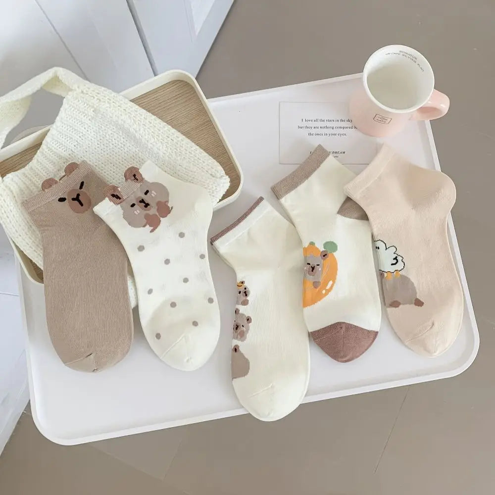 Cotton Capybara Socks Breathable Soft Japanese Casual Hosiery Coffee Cartoon Mid-tube Socks Women