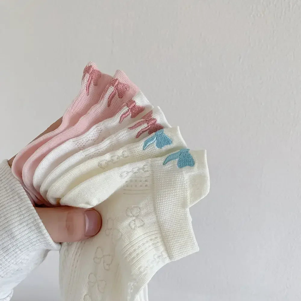 Summer Embroidery Bow Knot Short Socks Harajuku Cute Lolita Casual Funny Ankle Socks Spring Summer Breathable Female Tube Sock