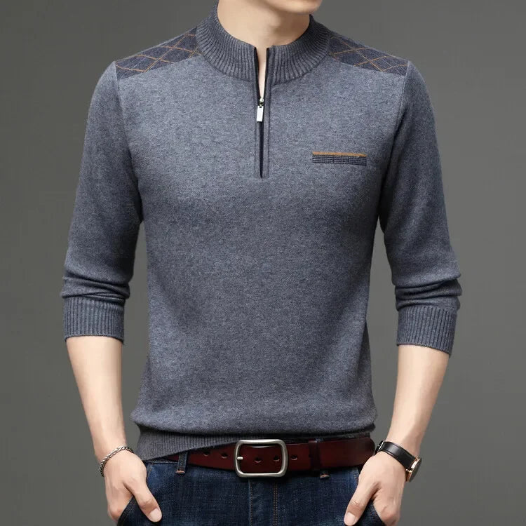 fall and winter New Men's Solid Color Half-high Neck Zipper Pullover Knit Sweater Fashion Casual Men's Warm Long-sleeved Sweater