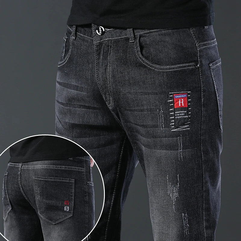 2024 New Fashion Jeans Men Korean Style Straight Grey Middle Waist Pants Male Casual Denim Trousers