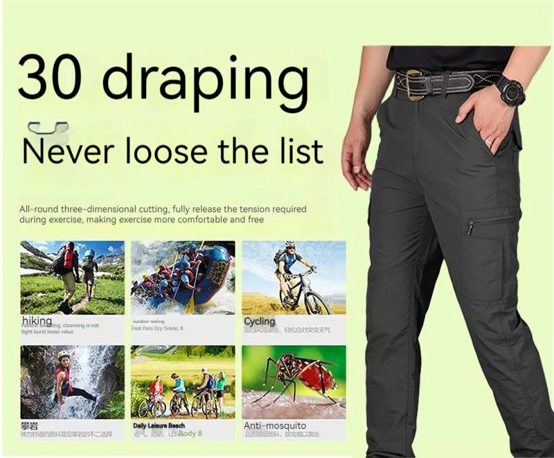 Men City Pants Cargo Trousers Multi-pocket Waterproof Wear-resistant Casual Training Overalls Fat Cargo Quick Dry Pants