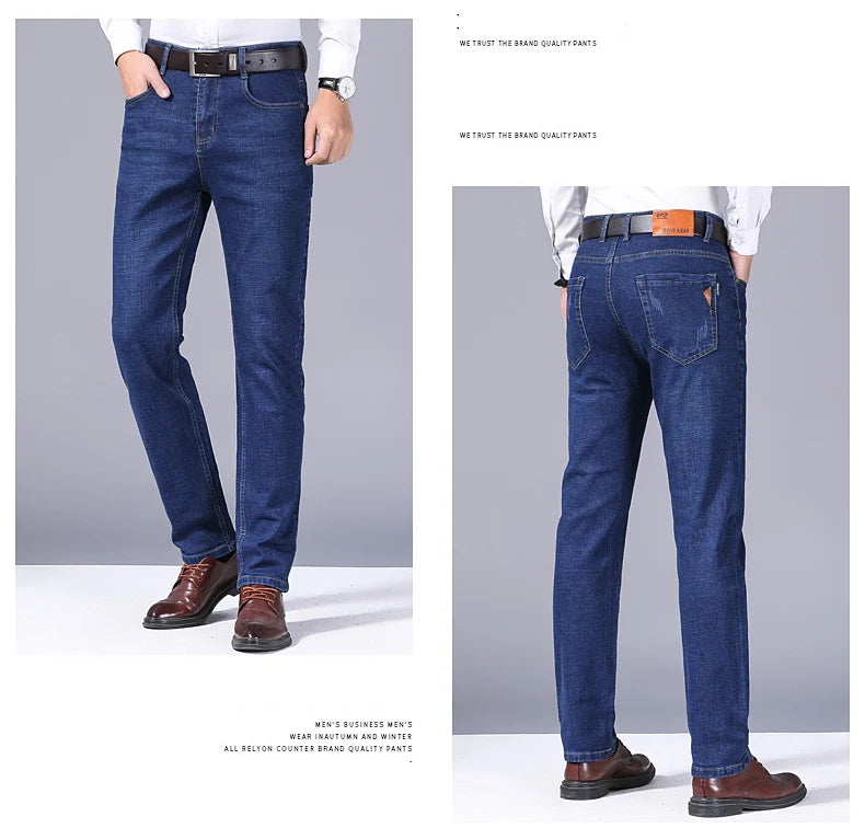 2024 New Men Classic Style Luxury Brand High-Quality Jeans Business Casual Stretch Slim Denim Pants Fashion Blue Black Trousers