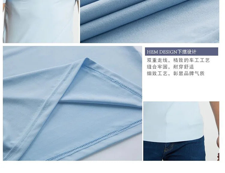 Fashion Summer Seamless Breathable Ice Silk T-Shirt Vest Men's Sports Short Sleeve T-shirt Ice Silk Solid Color V-neck M-5XL