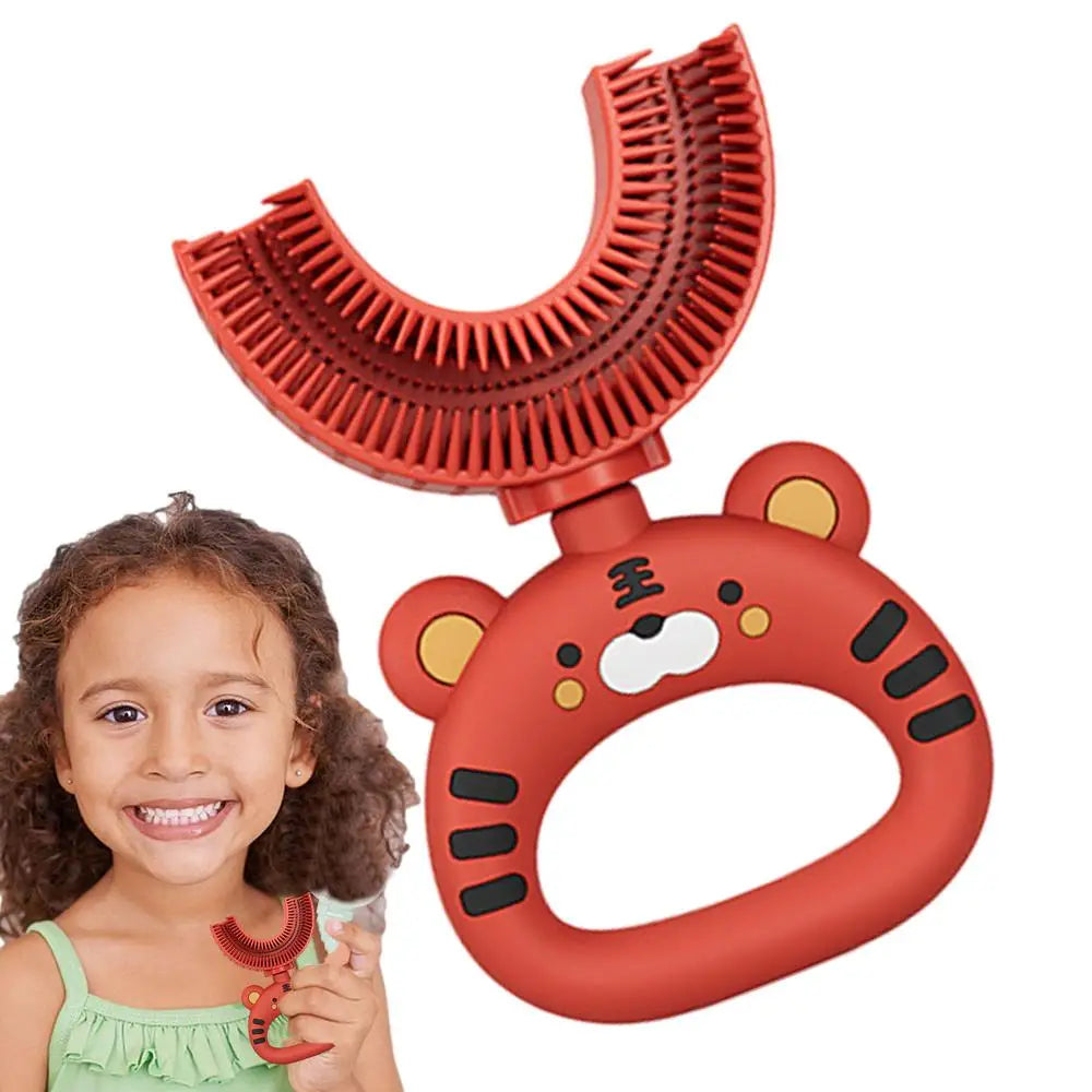 Silicone U Shaped Toothbrush U-Shaped Cartoon Tiger Design Toothbrush Soft Silicone Brush Head Extra Soft Toothbrush Training