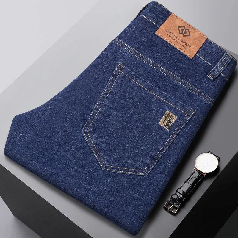 Casual Men Classic Business Jeans 2024 Summer Autumn Slim Stretch Denim Trousers Male High Quality Luxury Pants Brand Clothing