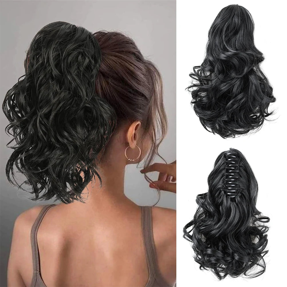 Short Curly Wavy Synthetic Ponytail Wig Hair Extensions Hair Clip In Pony Tails Hairpieces Natural Soft Daily
