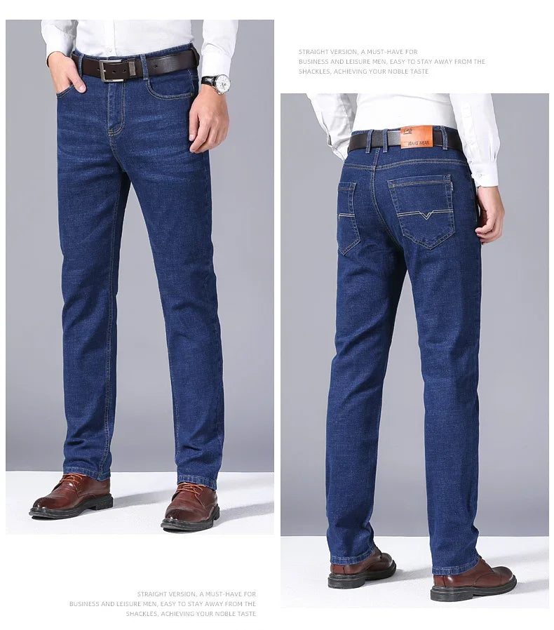 2024 NEW Classic Style Casual Stretch Slim Jean Pants Male Brand Denim Trousers Black Blue Men's Fashion Business Jeans