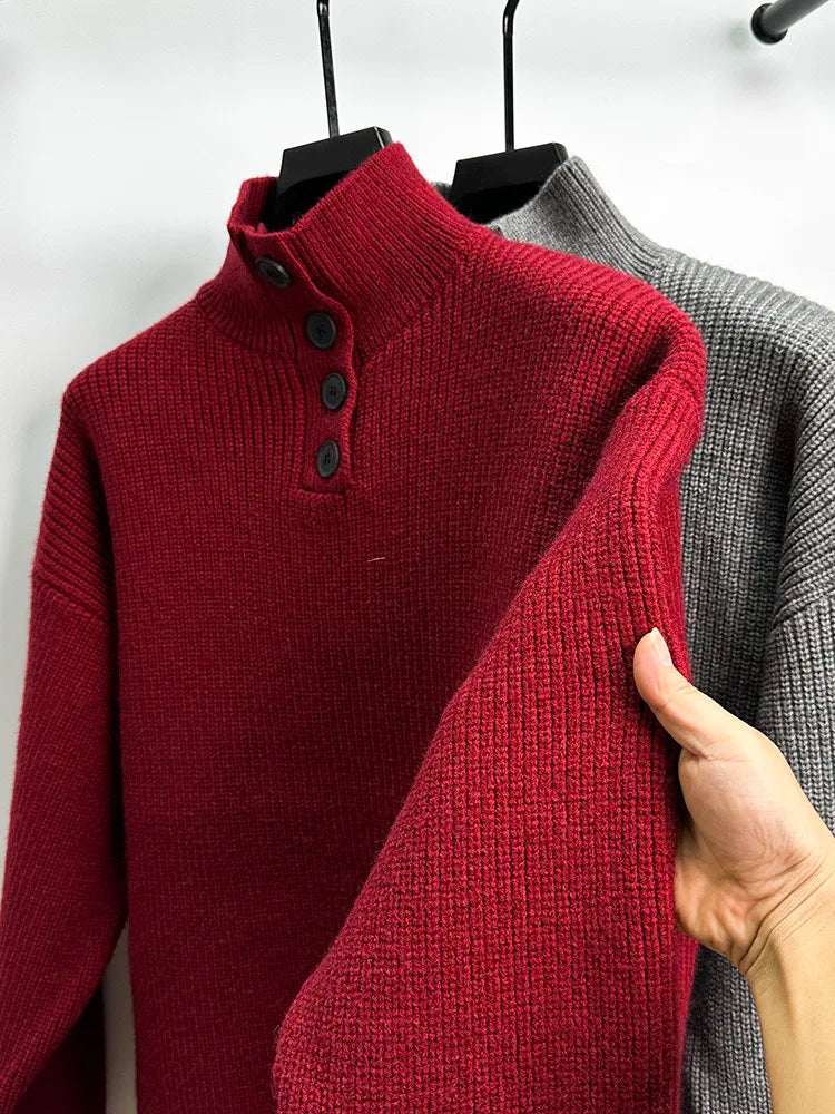 High end men's trendy jacquard knitted sweater 2023 autumn and winter new casual fashion thickened warm high collar pullover