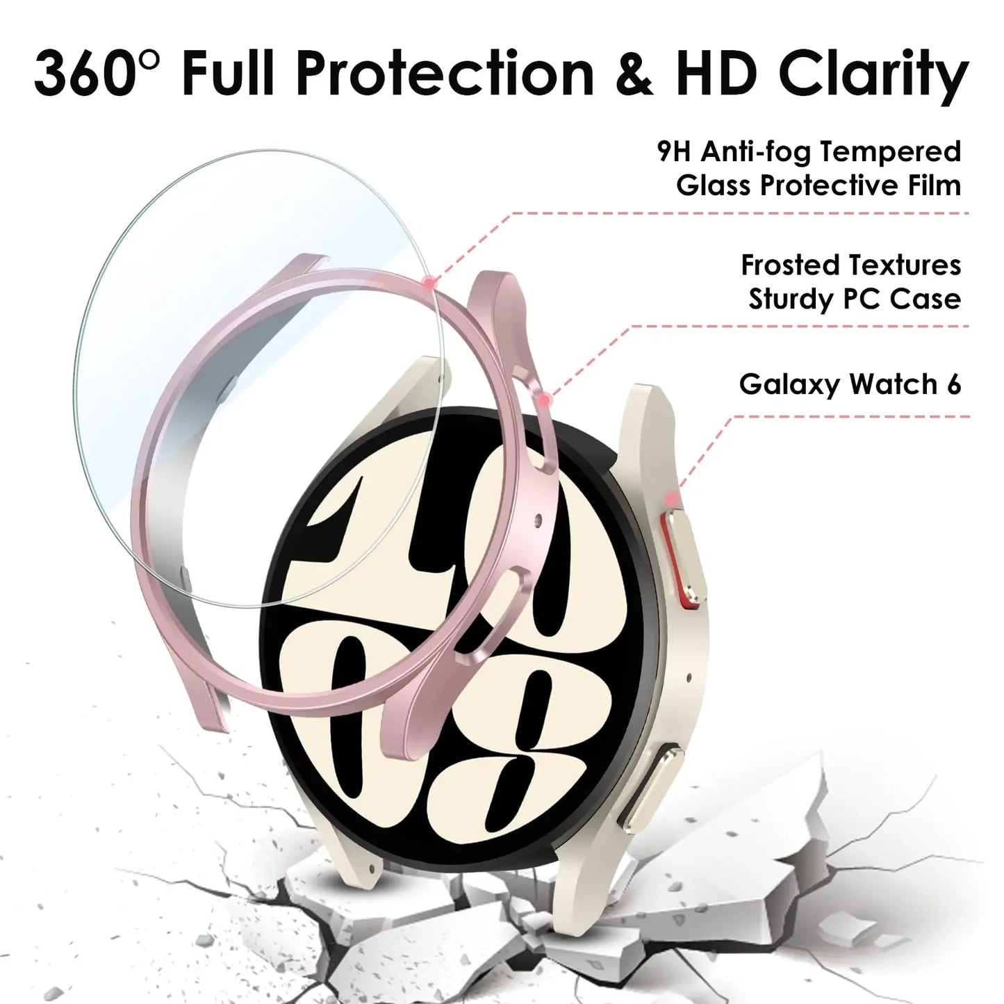 Glass+Case for Samsung Galaxy Watch 6 40mm 44mm,PC Matte Cover Protective Bumper Shell for Galaxy Watch 6 Classic 43mm 47mm