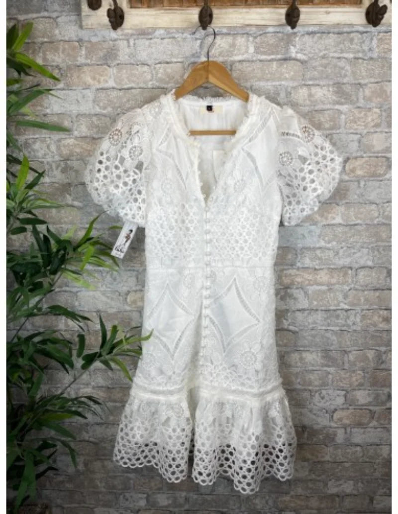Dress Women Lace Slim Fits Solid Mini Package Hip Short Sleeve Bodycon Dress V-neck Summer French Style Sheath Dress