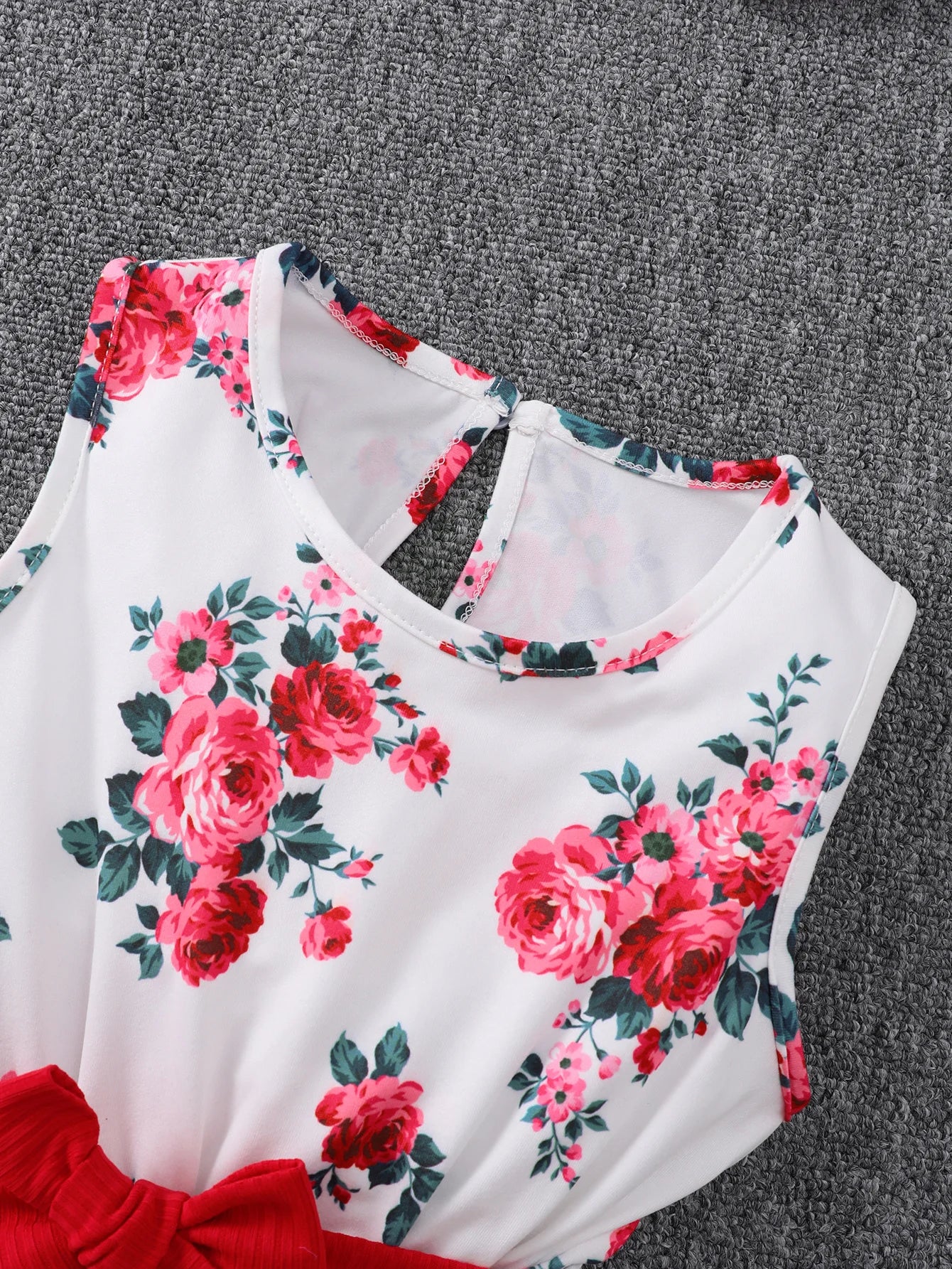4-7 Years Kids Girls 2PCS Dress Set Solid Knitted Overcoat+Floral Sleeveless Dress with Belt Photography Style Princess Clothing