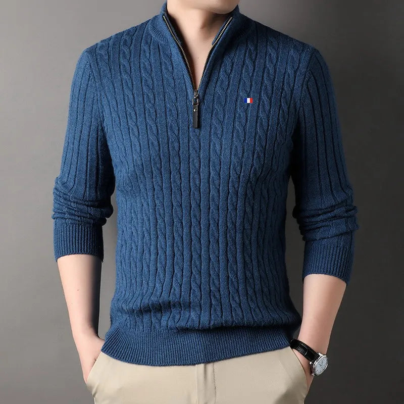 Men's Cashmere Blend Large Size Sweaters Autumn Winter Half High Neck Zipper Casual Knit Pullovers Men Long Sleeve Warm Jumper