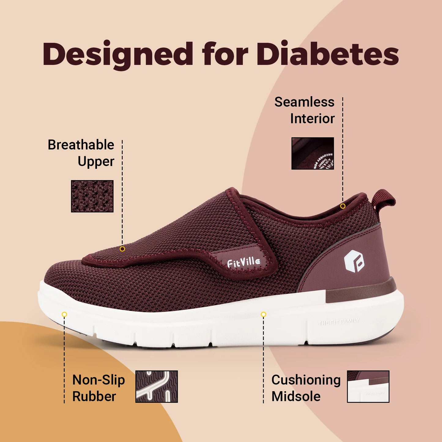 Fitville Women's Shoes Wide Width Diabetic Shoes Walking Casual Breathable for Swollen Feet Elderly Foot Pain Relief Neuropathy