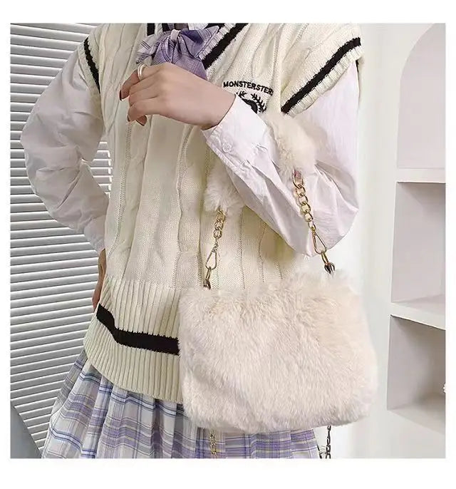 Autumn And Winter Plush Handbag For Woman New Small Chain Crossbody Bag Fashion Small Square Bag Single Shoulder Bag