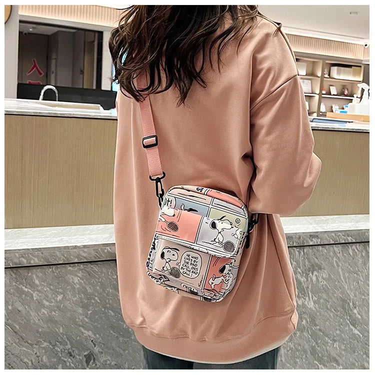 Snoopy Women Canvas Zipper Bag Preppy Style Student Tote Shoulder Messenger Bag Small Canvas Bag Satchel Travel Purse Handbag