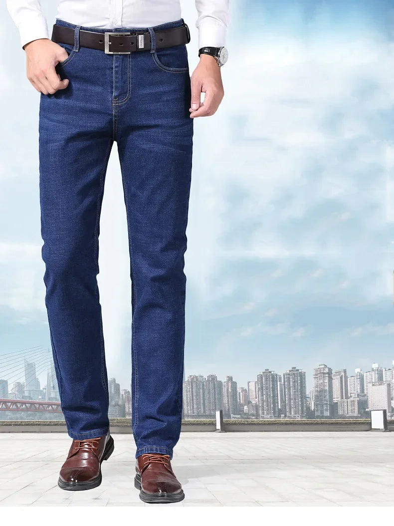 2024 NEW Classic Style Casual Stretch Slim Jean Pants Male Brand Denim Trousers Black Blue Men's Fashion Business Jeans