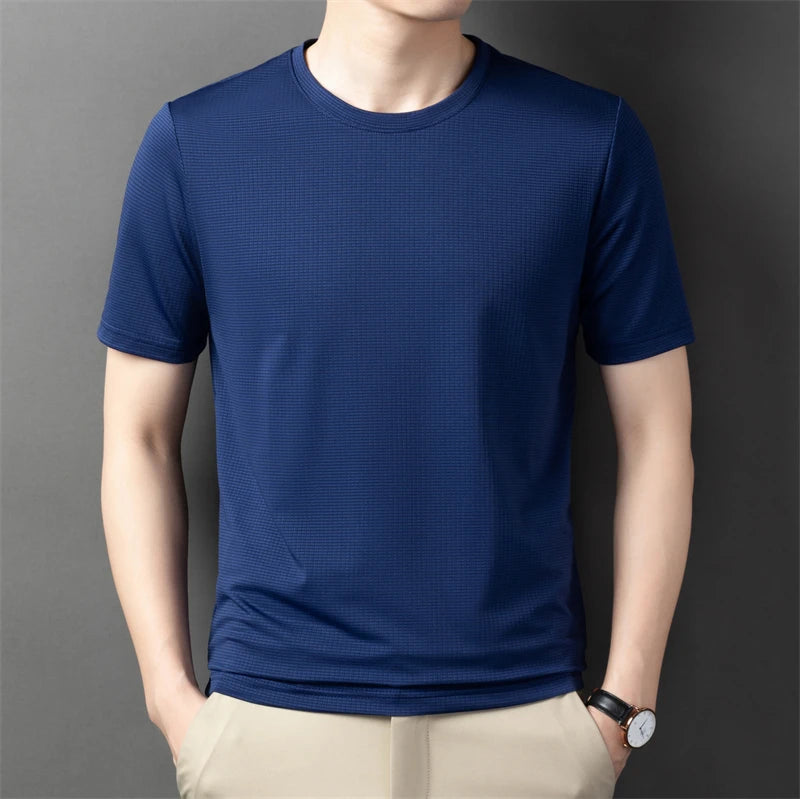 2024 Summer New Men's Solid Color Round Neck Short Sleeved T-shirt Fashion Casual Wrinkle Resistant Comfortable Top