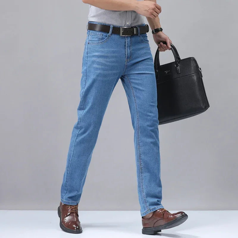 Casual Men Classic Business Jeans 2024 Summer Autumn Slim Stretch Denim Trousers Male High Quality Luxury Pants Brand Clothing