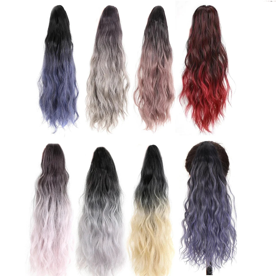 XIYUE Wig Synthetic Multicolor Horsetail Extensions Very Long And Fluffy Wavy Heat Resistant For Women Curling Pieces