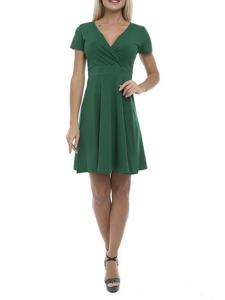 Sexy Black Mini Dress Women's Summer V-neck Solid Color Dress Nightclub Party A Line Dress