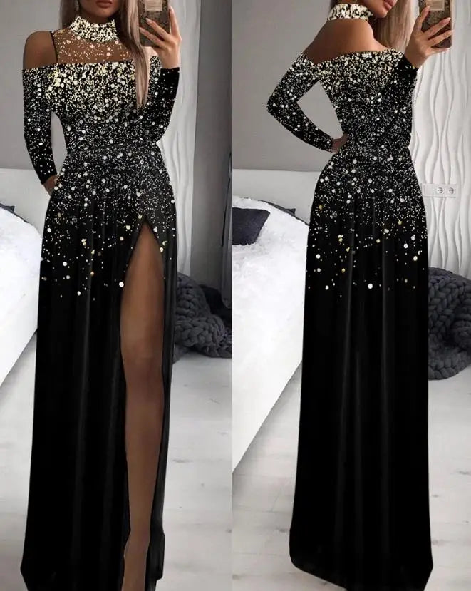 Sexy Women Dresses Rhinestone Decor Elegant Fashion Multi-Strap High Slit O-Neck Sleeveless Maxi Skinny Party Dress 2022 Summer