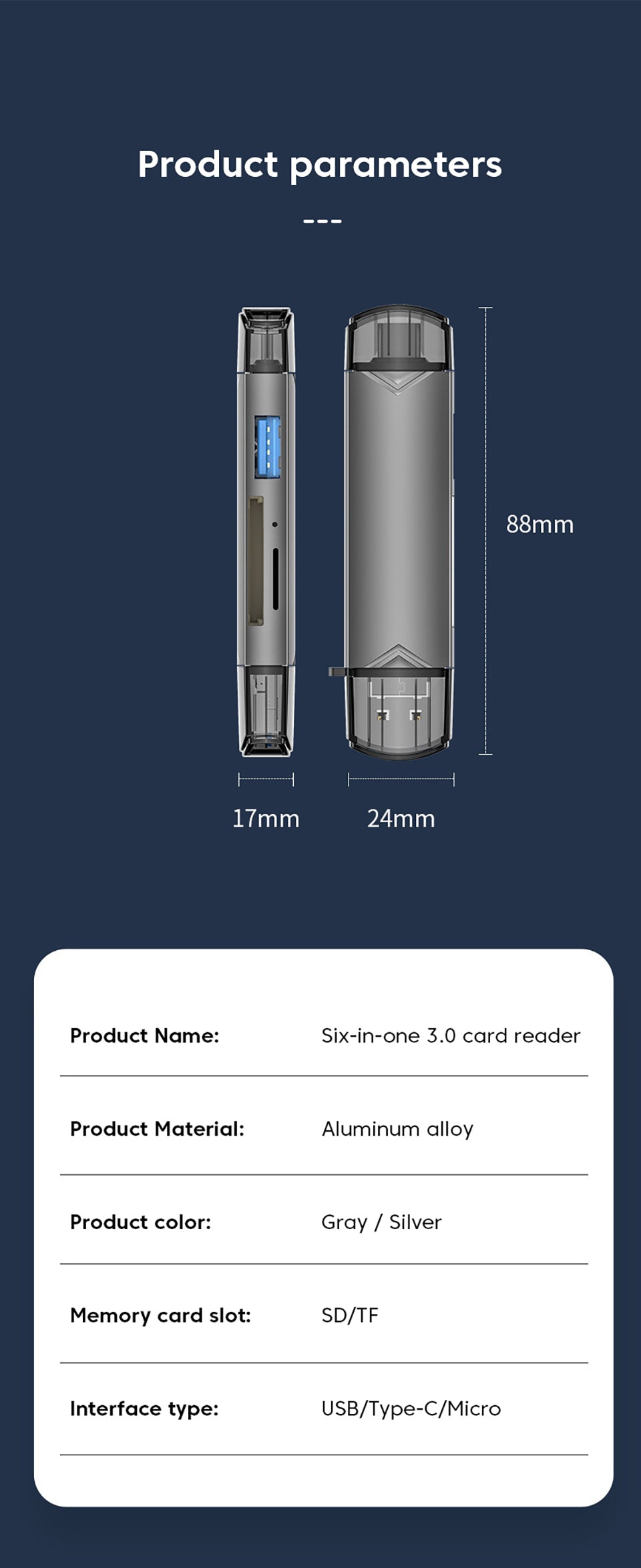 6 in 1 USB 3.0 Card Reader OTG Adapter For iPhone 15 Pro Max Xiaomi 14 Samsung Camera SD TF High-speed Transmission Accessories