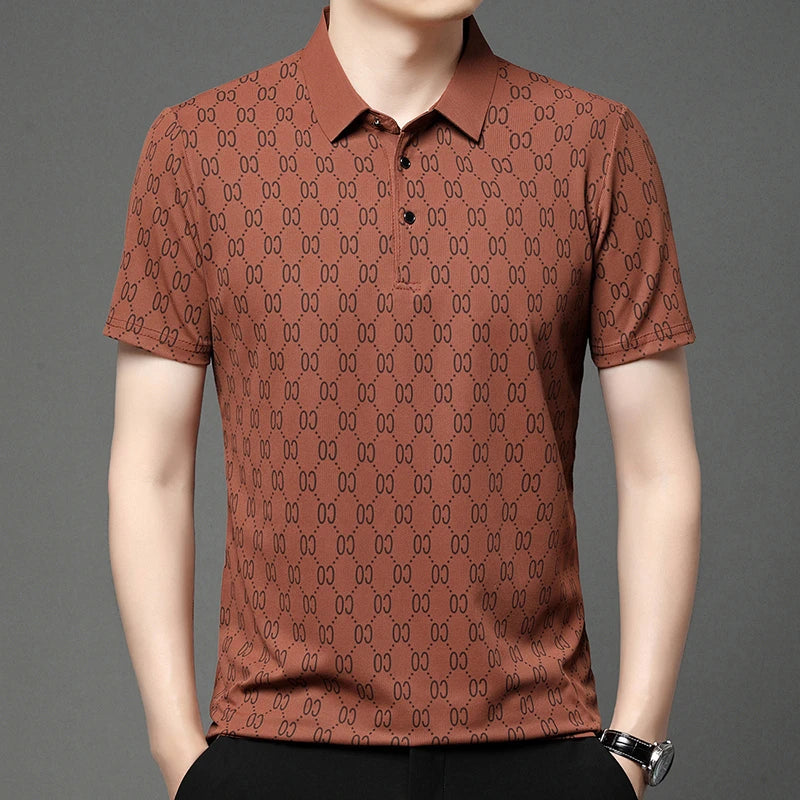 2024 Summer New Men's Business Print Short Sleeved POLO Shirt Comfortable and Cool Casual Fashion T-shirt