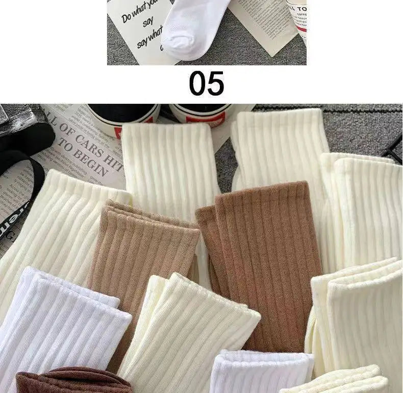 Women Classic Solid Color Striped Cotton Loose Socks Korean Fashion Japanese Style Simple Basic Socks Lady All Match Brown Sock