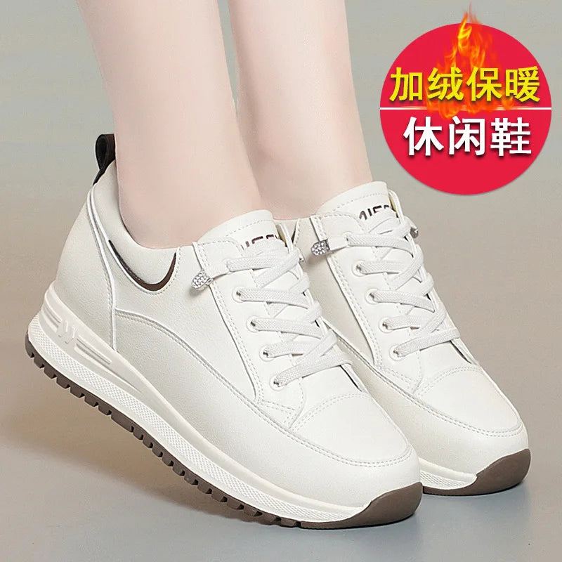 Spring Autumn Fashion Chunky Causal Women Mother Shoes Walking Comfortable Soft Leather Running Non-slip Soft Leather Sneakers