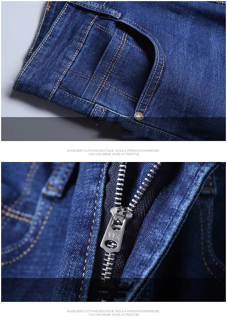 2024 New Men Classic Style Luxury Brand High-Quality Jeans Business Casual Stretch Slim Denim Pants Fashion Blue Black Trousers