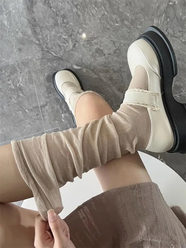 Black White Stockings Women Girls Thigh High Long Socks JK Japanese Leggings Summer Thin Loose Costumes Sweet Ballet Hosiery