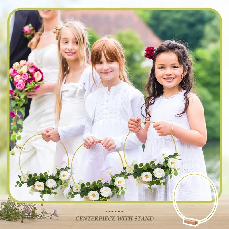1pcs Gold Metal Flowers Hoop with Place Card Holder Wedding Table Centerpiece Decoration Christmas DIY Wreath Garland Decor