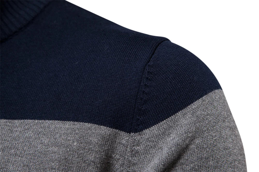 Autumn Winter Men's Sweater Half High Collar Color Matching Stripe Pullover High-quality Male Business Casual Knitwear Sweaters
