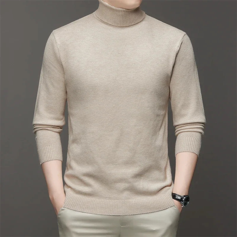 6 Colour Men's High Neck Long Sleeved Solid Color Sweater Soft Warm and Comfortable Top with a Base