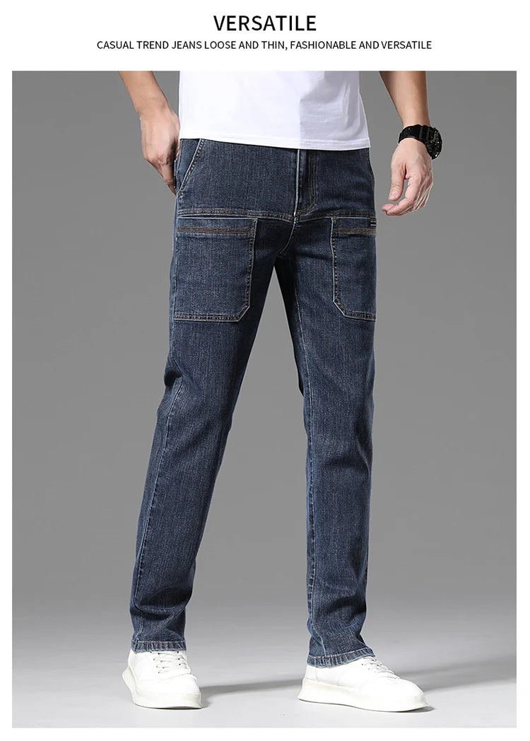 2024 New 6 Pocket Design Men's Denim Jeans Skinny Full Length Pants with High Elasticity Slim Pants Man Fashion Mid-waist Jeans
