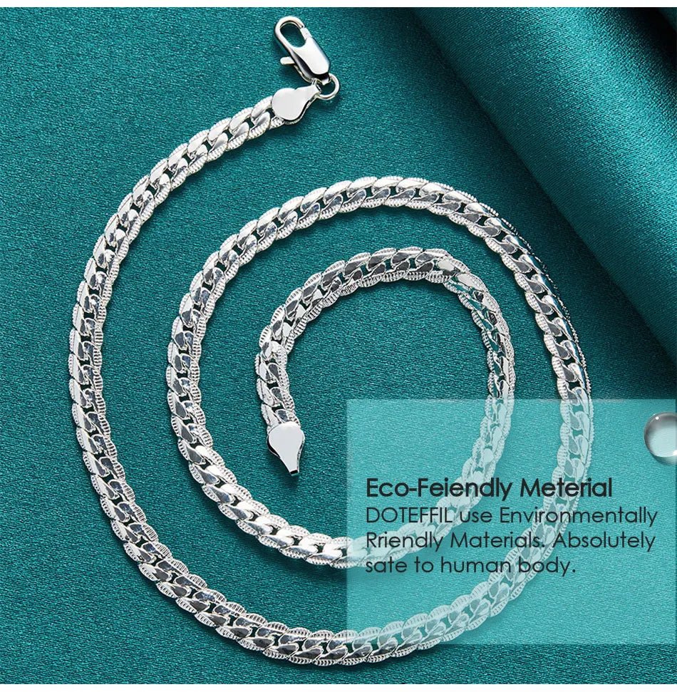 DOTEFFIL 925 Sterling Silver 6mm Side Chain 16/18/20/22/24 Inch Necklace For Women Man Fashion Wedding Engagement Jewelry Gifts
