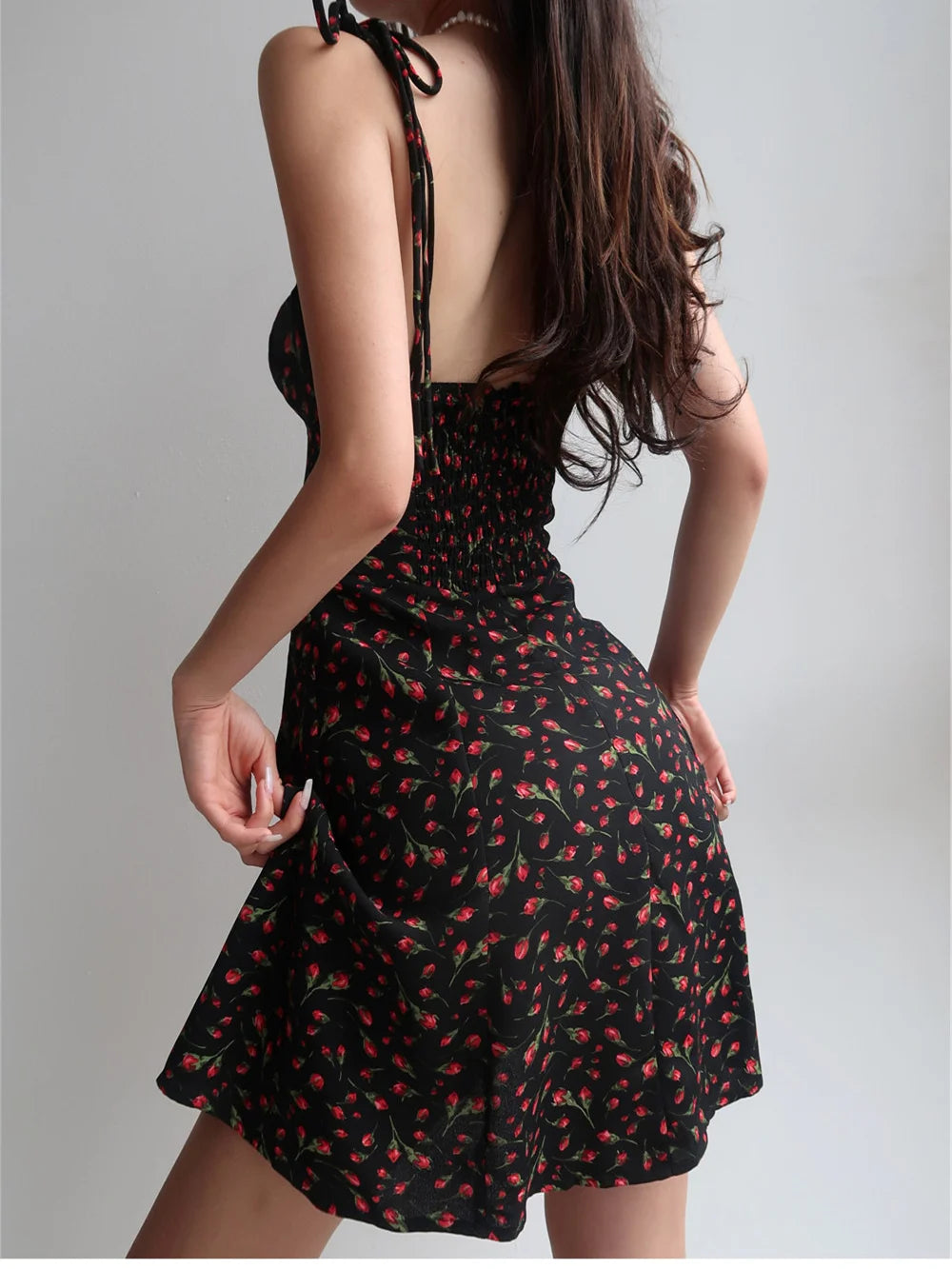 Bandage Summer Black Floral Short Dress 2024 Woman Sexy Clothes Suspenders Beach Vacation Sleeveless Backless Dresses for Women