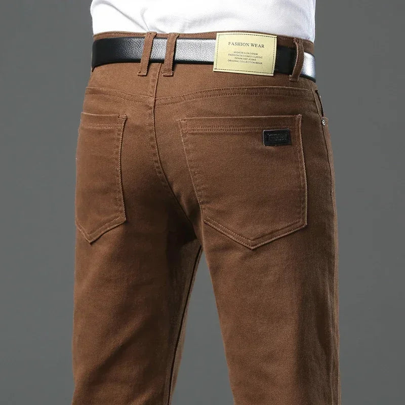 Large Size 42 44 Autumn 98% Cotton Men's Stretch Slim Jeans ArmyGreen Soft Comfortable Casual Straight Denim Pants Trousers