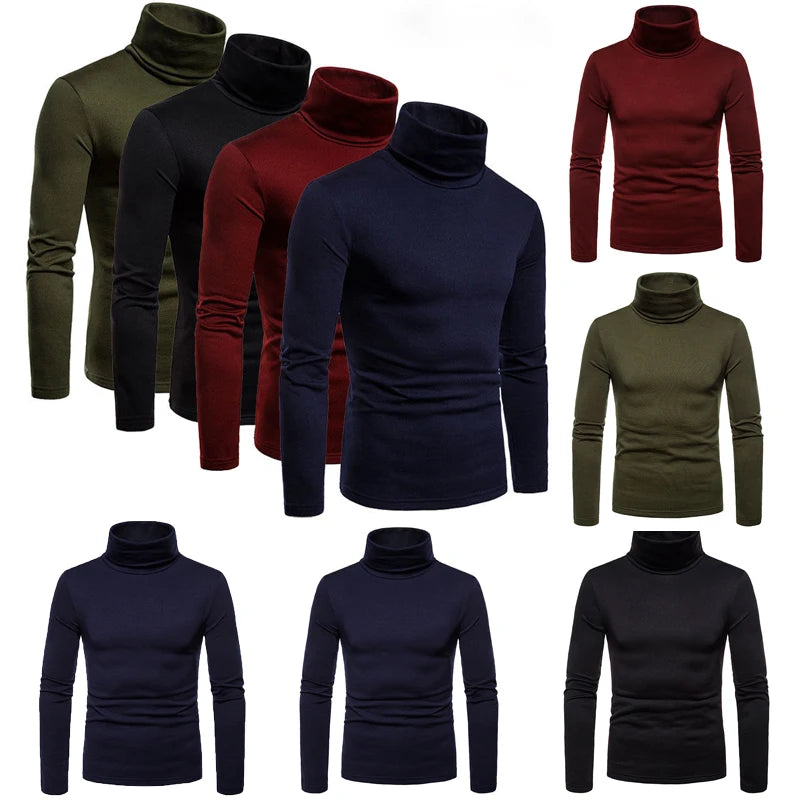 Fashion Men's Casual Slim Fit Basic Turtleneck Knitted Sweater High Collar Pullover Male Double Collar Autumn Winter Tops