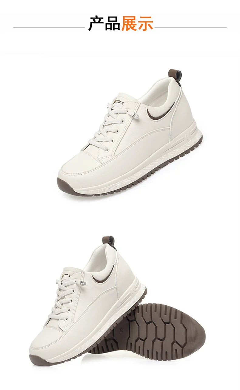 Spring Autumn Fashion Chunky Causal Women Mother Shoes Walking Comfortable Soft Leather Running Non-slip Soft Leather Sneakers