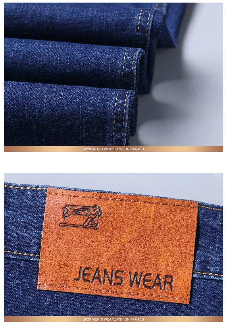 2024 NEW Classic Style Casual Stretch Slim Jean Pants Male Brand Denim Trousers Black Blue Men's Fashion Business Jeans